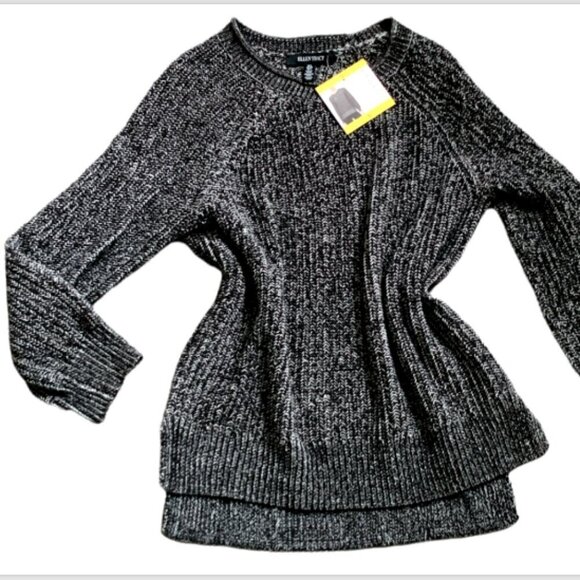 NWT Ellen Tracy Roll Neck Pullover Sweater Side Slits Sz S Black Marl #19N - Picture 2 of 8